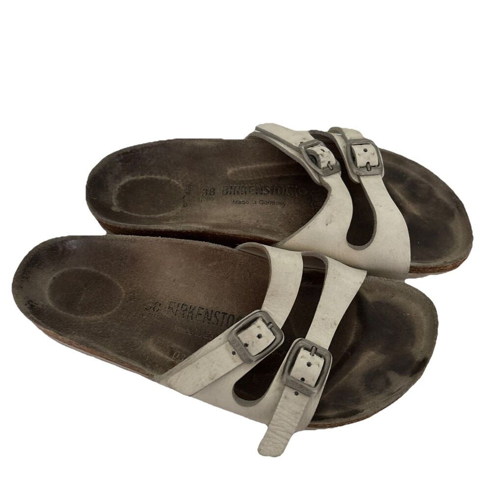 Birkenstock Ibiza White Double Strap Slides Sandals Size 38 Sz 7.5 - 8 US